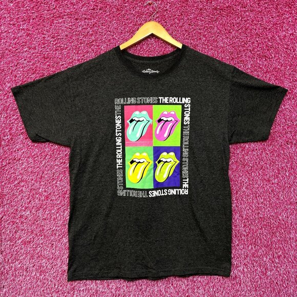 The Rolling Stones Multi Spell-Out Pop Art Hot Lips Rock Tee L - Picture 1 of 4